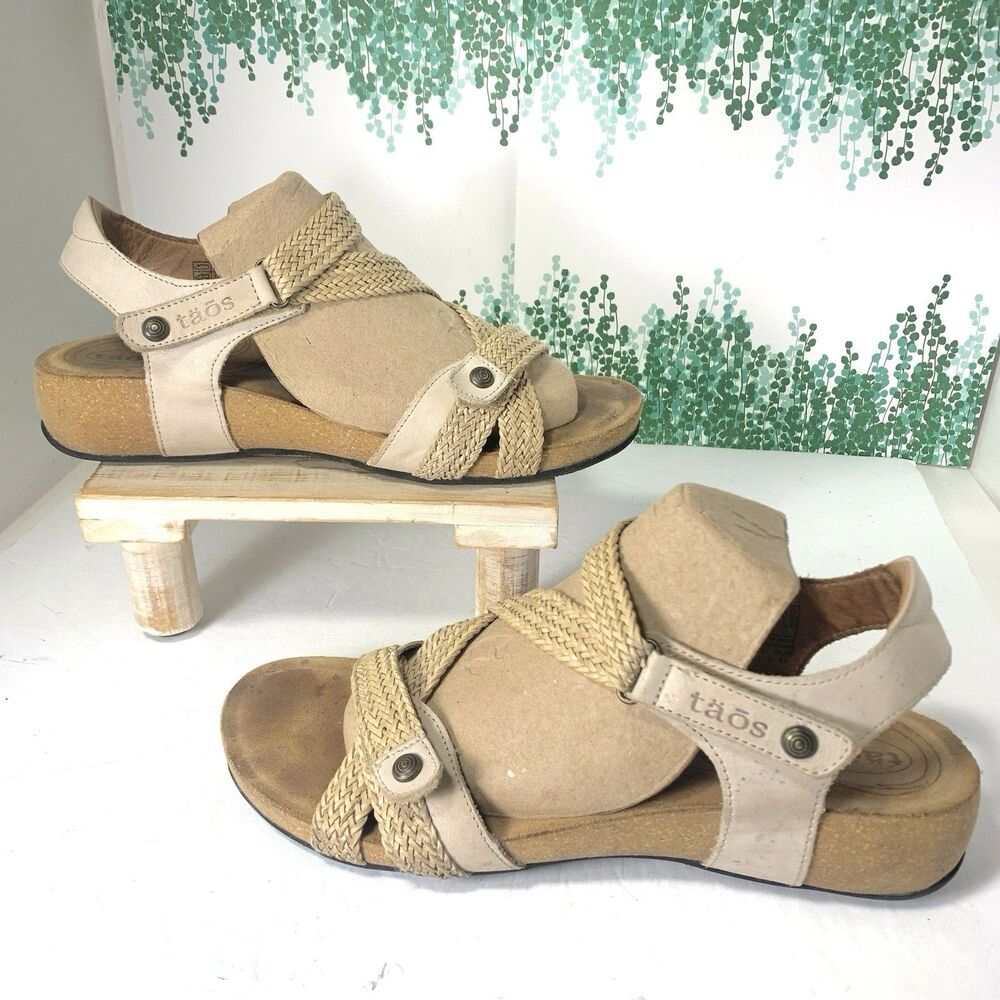 Taos Trulie Sandals Women 11-11.5 Comfort Strappy Slingback Open Toe Beige Brown